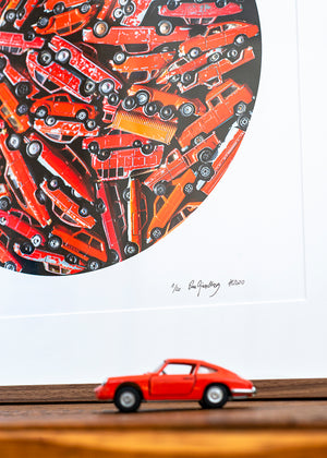 artwork with red toycars